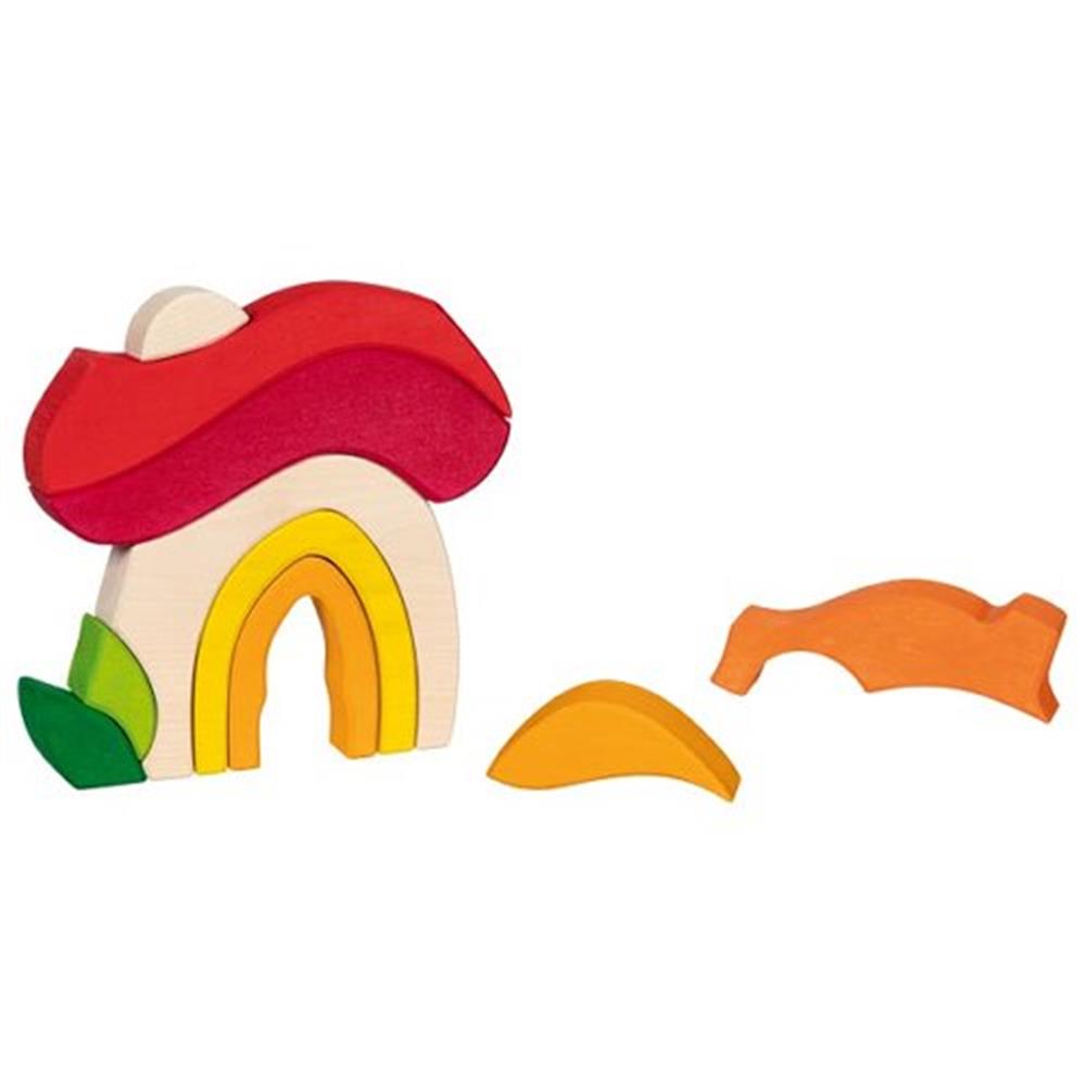 goki Holzbausteine - Pilzhäuschen, bunt lackiert