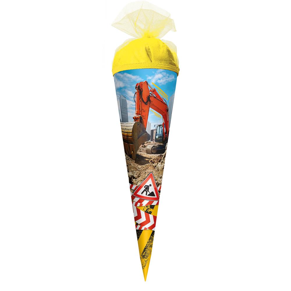 Roth Schultüte Achtung Bagger, 50cm, rund, Tüllverschluss