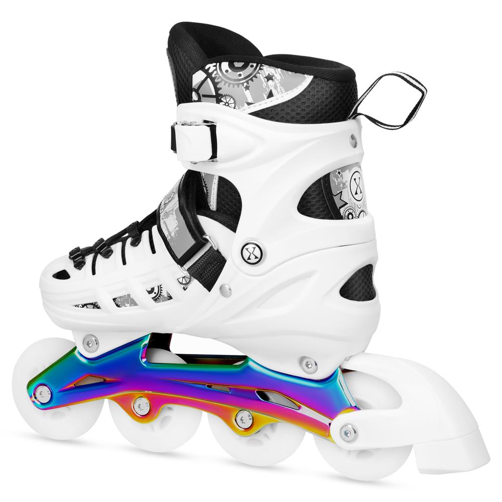 NILS EXTREME NH10905 4in1 LED Inliner Schlittschuhe Rollschuhe Gr. 35-38, Weiß-Rainbow, verstellbar