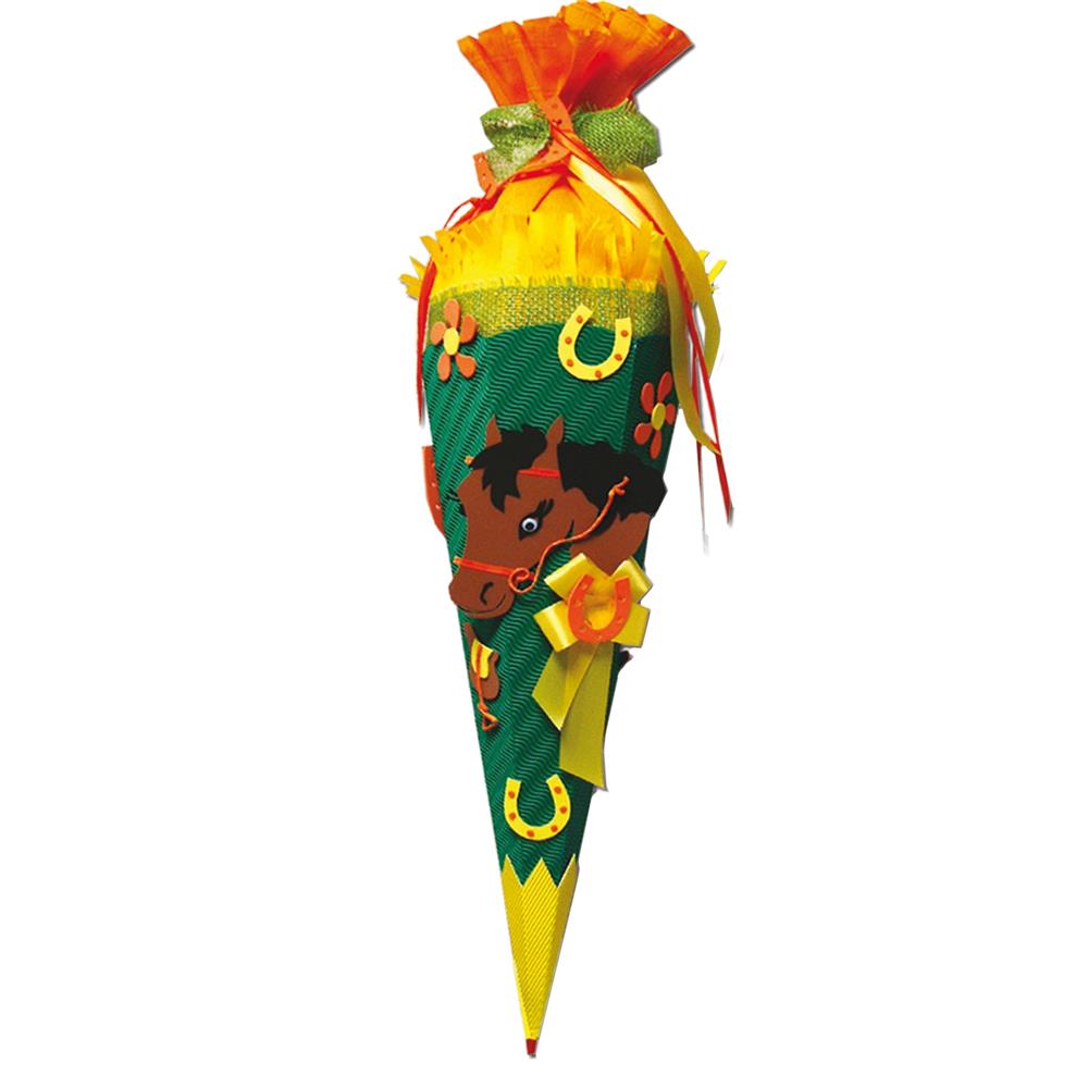 Roth Schultüte-Bastelset, Pferd, 68cm, eckig, Rot(h)-Spitze, Kreppverschluss