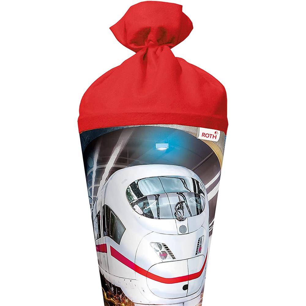 Roth Schultüte Schnellzug, 70cm, rund, Rot(h)-Spitze, Filzverschluss