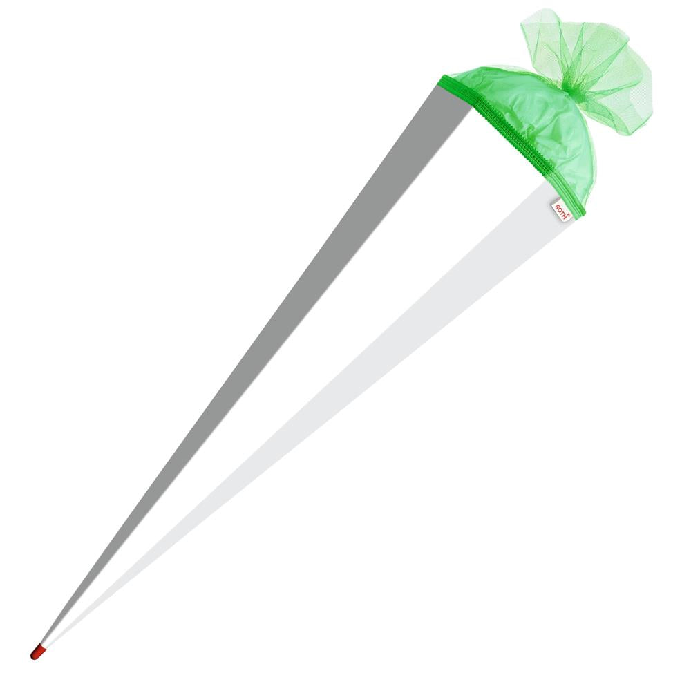 Roth Schultüte-Rohling/Basteltüte, weiß, 85cm, eckig, Rot(h)-Spitze, mit Tüllverschluss (grün)