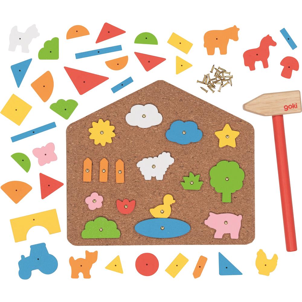goki Hammerspiel Haus – Holzspielzeug 52-teilig mit Nägeln, für Kinder ab 3 Jahren