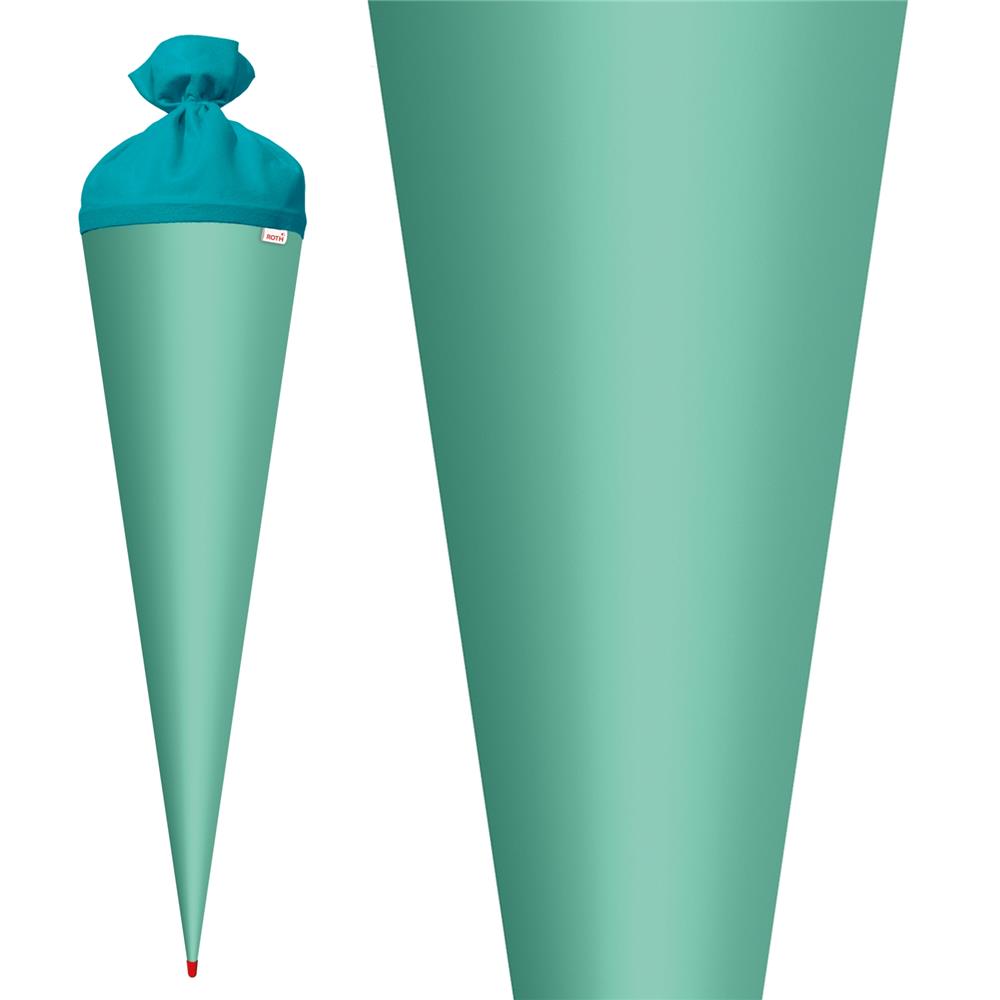 Roth Schultüte-Rohling/Basteltüte, mint, 70cm, rund, Rot(h)-Spitze, mit Filzverschluss (blau)