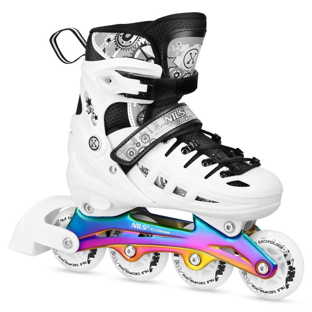 NILS EXTREME NH10905 4in1 LED Inliner Schlittschuhe Rollschuhe Gr. 31-34, Weiß-Rainbow, verstellbar