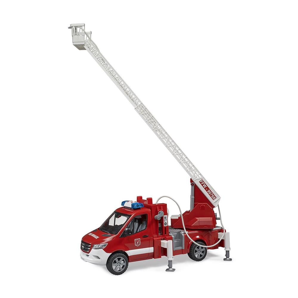 Bruder 02673 - MB Sprinter Feuerwehr mit Drehleiter, Pumpe, mit Licht & Sound Modul