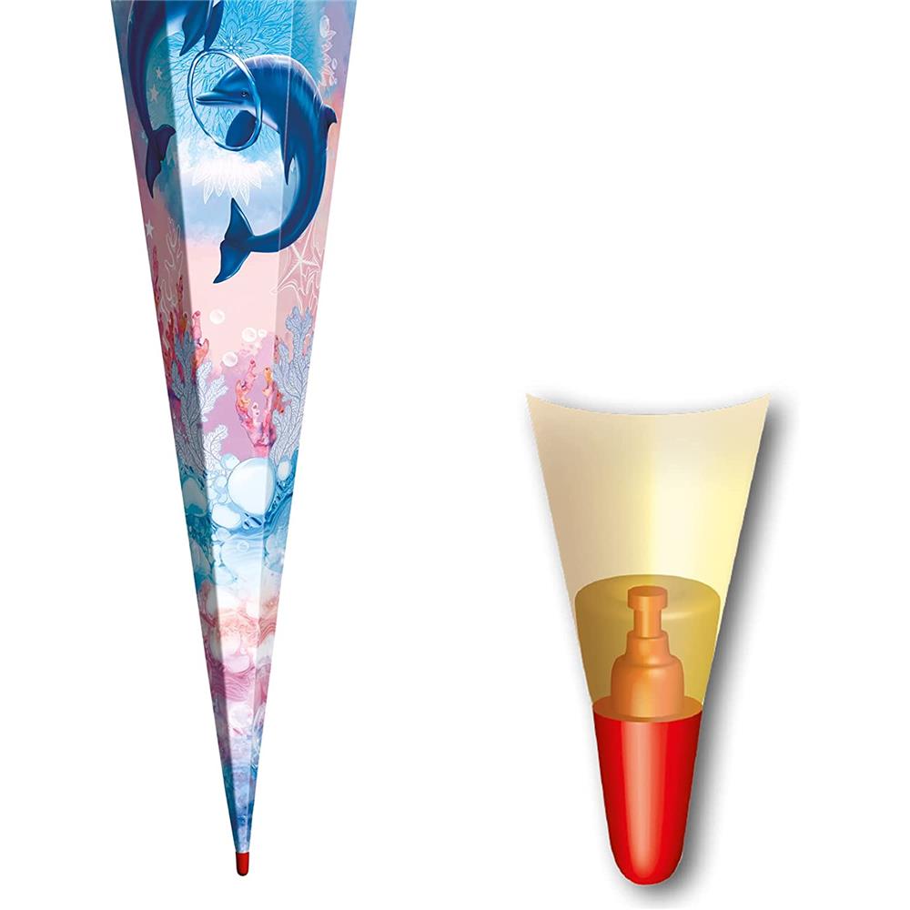 Roth Extra große XXL Schultüte Delfine, 100cm, eckig, Rot(h)-Spitze, Tüllverschluss