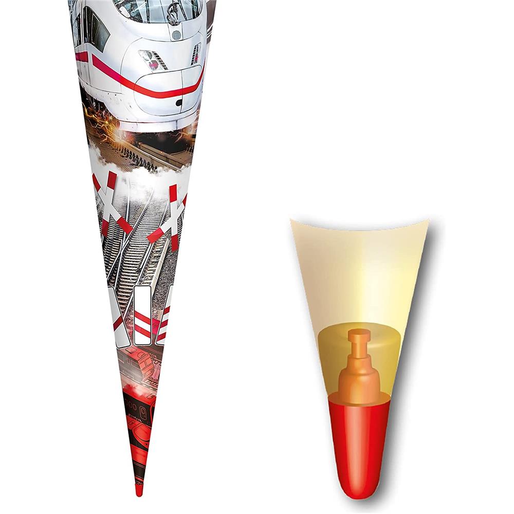 Roth Schultüte Schnellzug, 70cm, rund, Rot(h)-Spitze, Filzverschluss