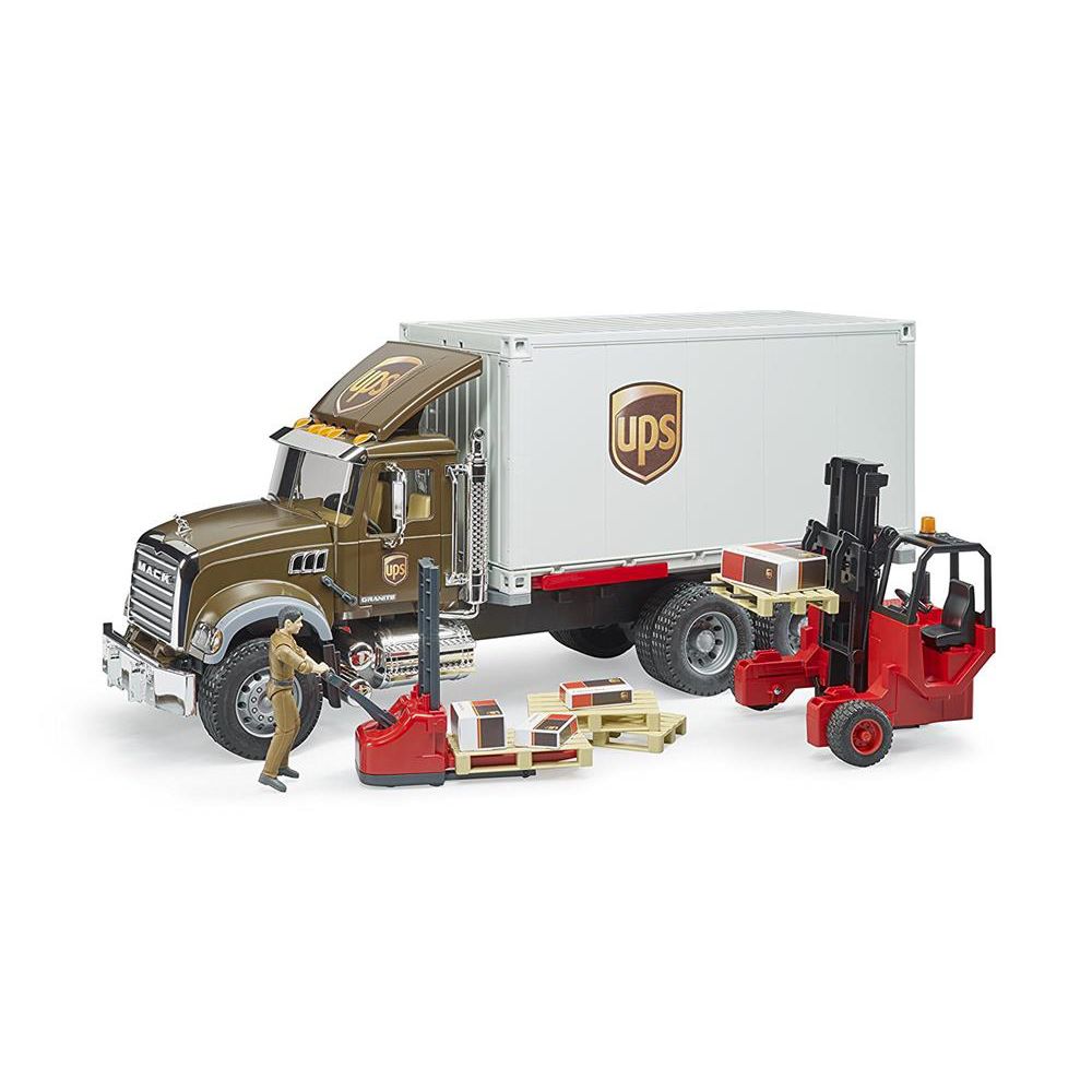 Bruder 02828 - MACK Granite UPS Logistik-LKW mit Mitnahmestapler