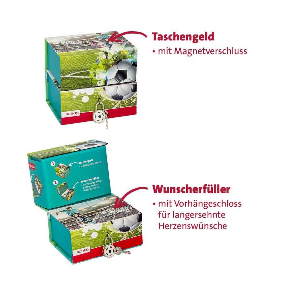Roth Spardose Fußballstar, mit 2 getrennten Boxen, mit Magnet und Vorhängeschloss