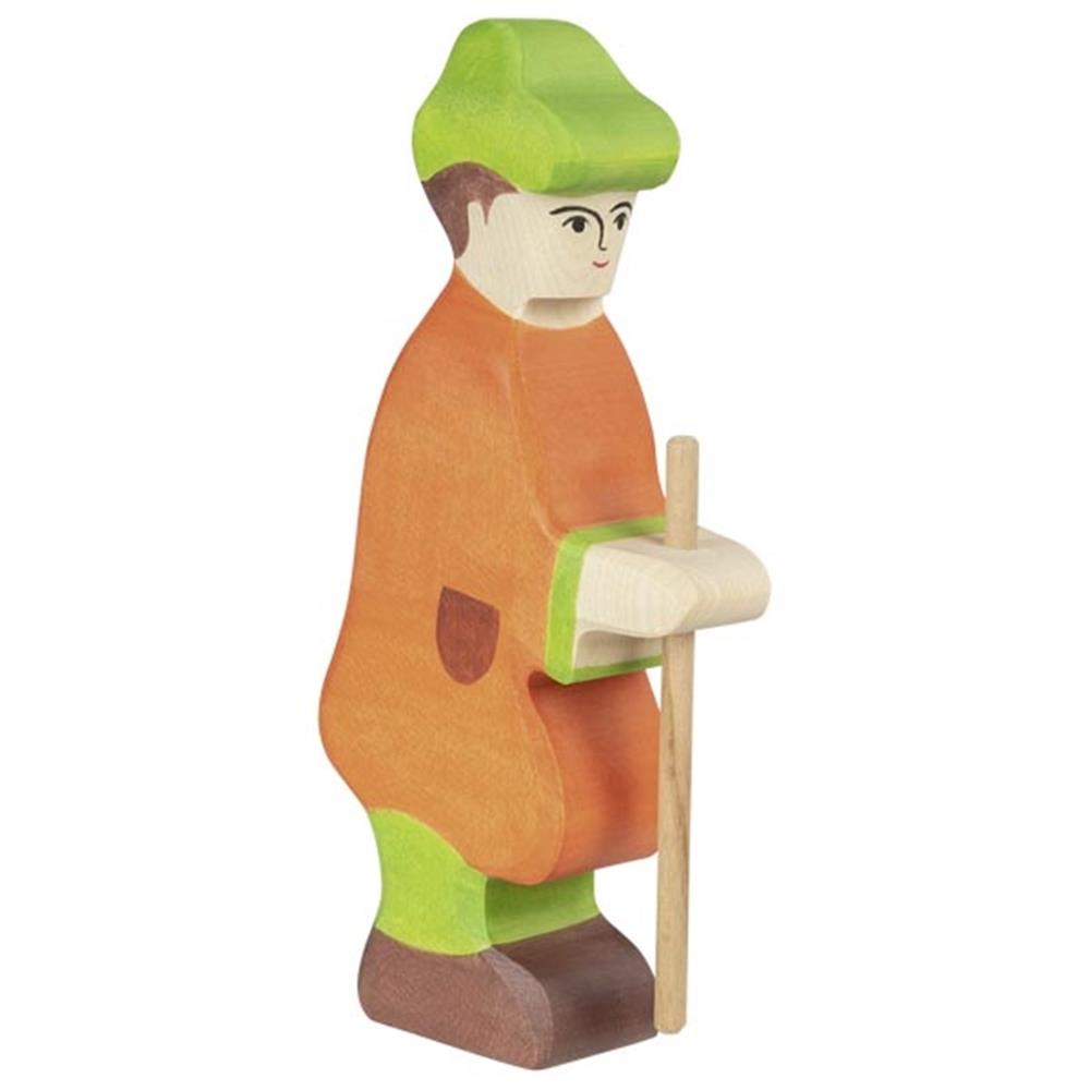 Holztiger Holzfigur - Hirte mit Stab, Krippenfigur