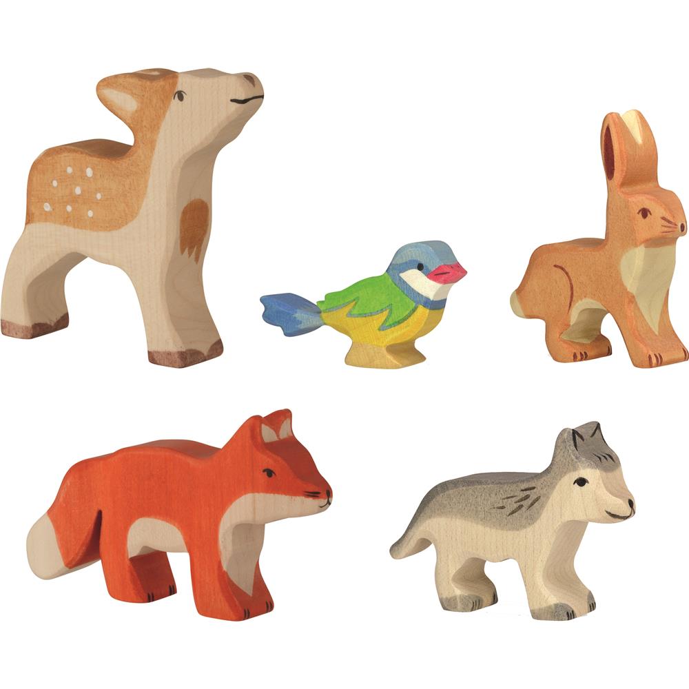 Holztiger Waldtiere Holzfiguren 5er Set aus Ahornholz