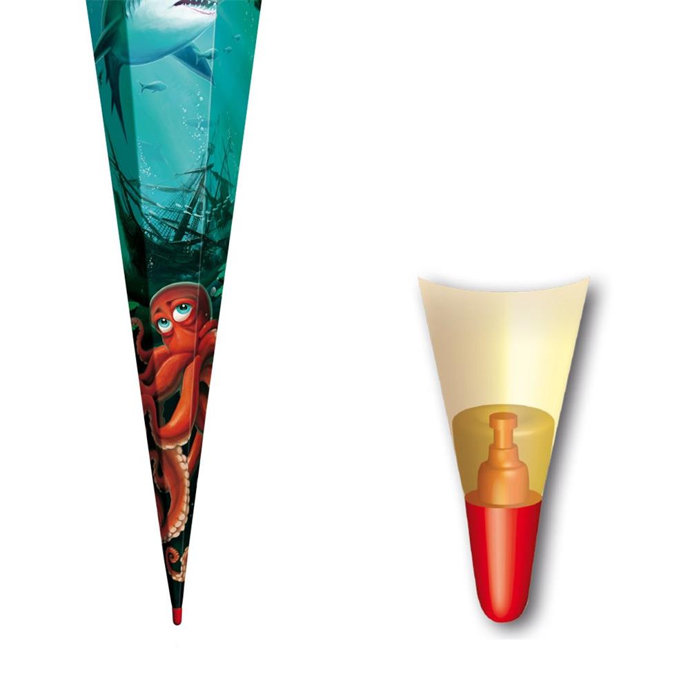 Roth Schultüte Hai mit Krake, 85cm, eckig, Rot(h)-Spitze, Tüllverschluss, Schmuckborte