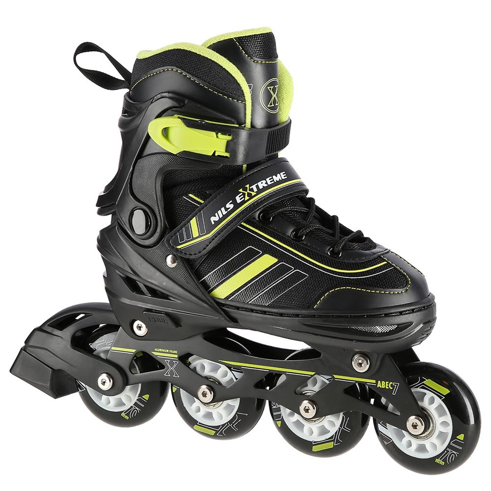 NILS EXTREME NH18191 2in1 Inliner Schlittschuhe Kinder Gr. 34-38, Schwarz-Limettengrün, verstellbar