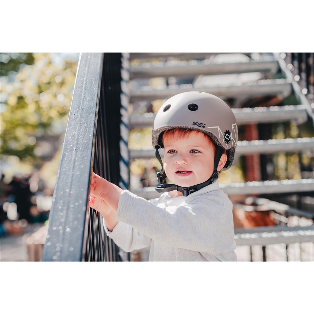 Scoot & Ride Kinderhelm Größe XXS-S (45-51 cm) brown lines - Schutzhelm mit LED-Licht