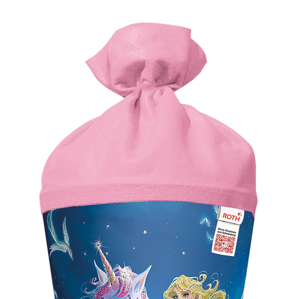 Roth Schultüte Magische Einhornreiterin, 70cm, rund, Rot(h)-Spitze, Filzverschluss, Glitter