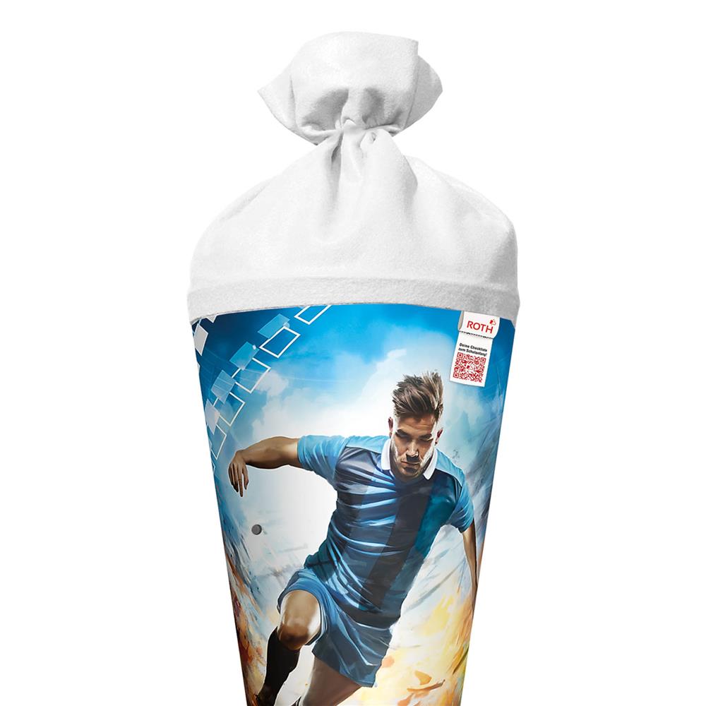 Roth Schultüte Fußballer/Soccer, 70cm, rund, Rot(h)-Spitze, Filzverschluss, mit Sound