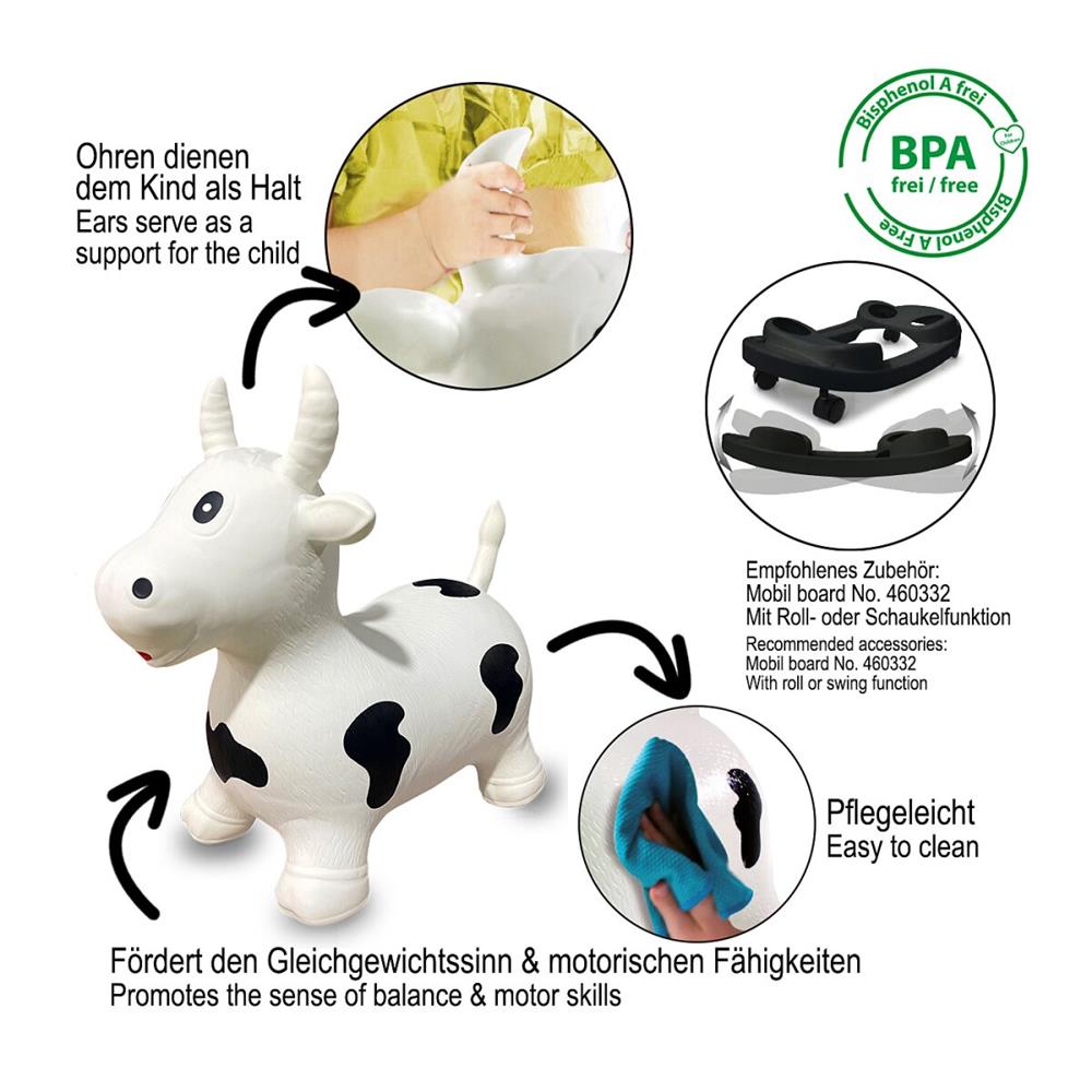 Jamara Hüpftier Kuh, weiß/schwarz, Hüpfspielzeug mit Luftpumpe