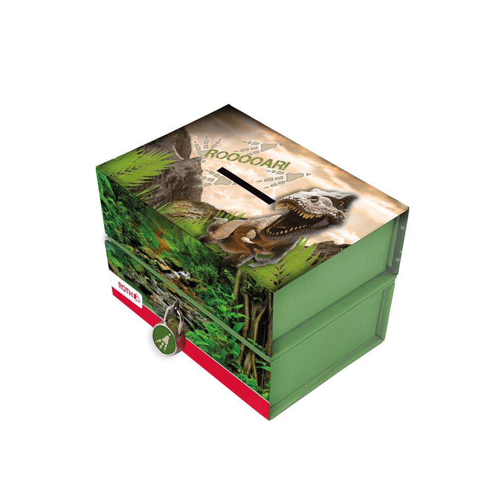 Roth Spardose Dinosaurier Tyrannosaurus, mit 2 getrennten Boxen, mit Magnet und Vorhängeschloss