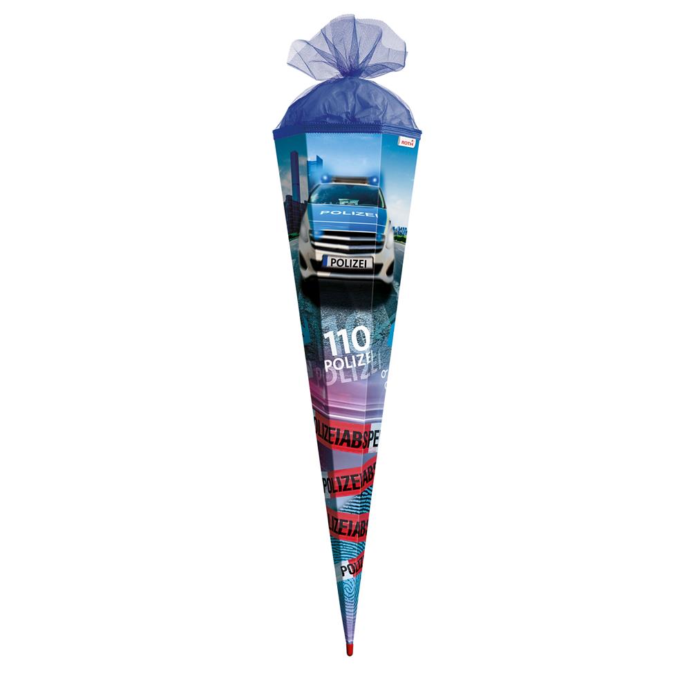 Roth Schultüte Polizei 110, 85cm, eckig, Rot(h)-Spitze, Tüllverschluss