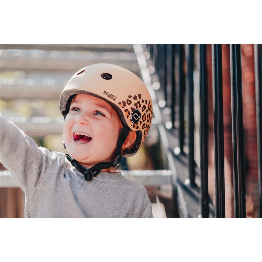 Scoot & Ride Kinderhelm Größe XXS-S (45-51 cm) leopard - Schutzhelm mit LED-Licht