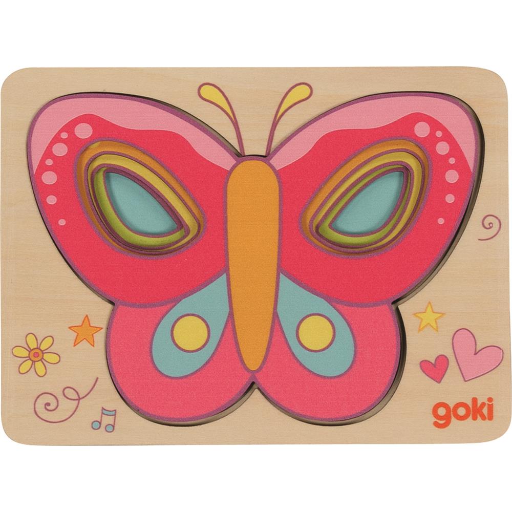 goki Schichtenpuzzle Schmetterling – Holzspielzeug 5-teilig, für Kinder ab 2 Jahren
