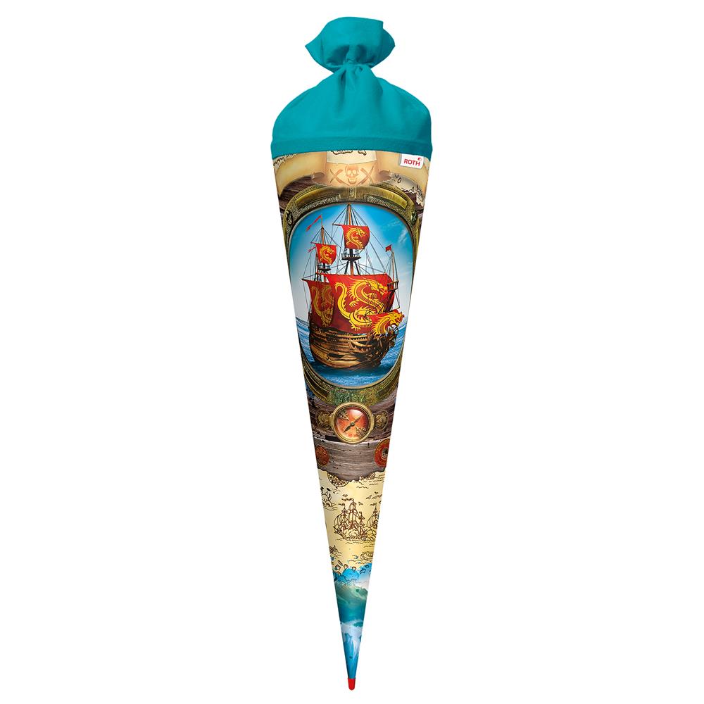 Roth Schultüte Piratenschiff, 70cm, rund, Rot(h)-Spitze, Filzverschluss