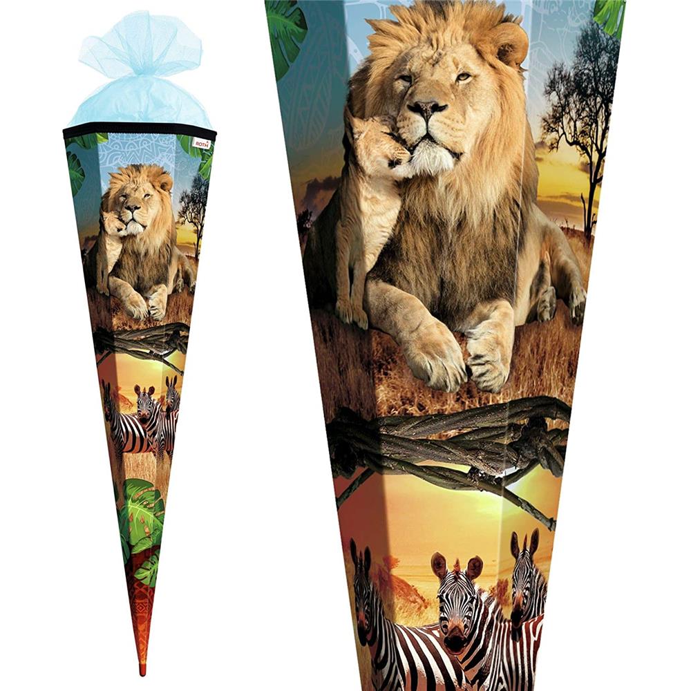 Roth Schultüte Löwe, 85cm, eckig, Rot(h)-Spitze, Tüllverschluss