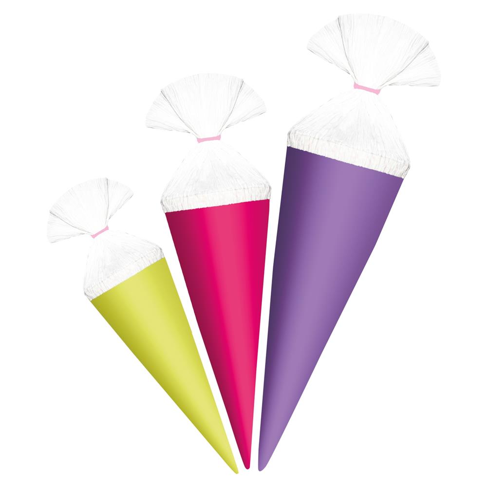 Roth Deko-Schultüten Set Uni Mädchen, 10/12,5/15 cm – 3er Set Anhängetütchen