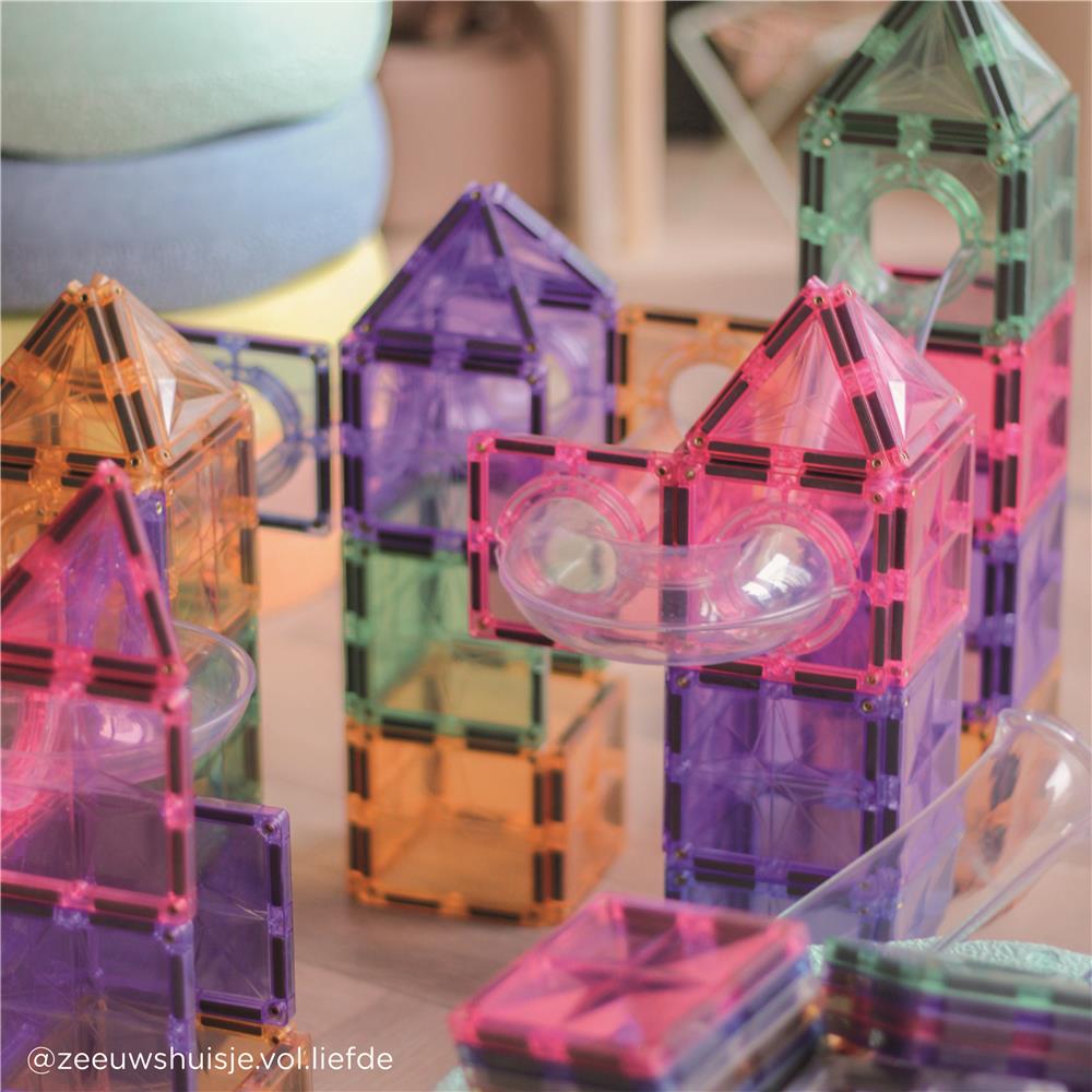 Cleverclixx Kugelbahn-Bausatz Clever in Pastellfarben 110 Teile, Murmelbahn, Magnetfliesen, Magnetbausteine