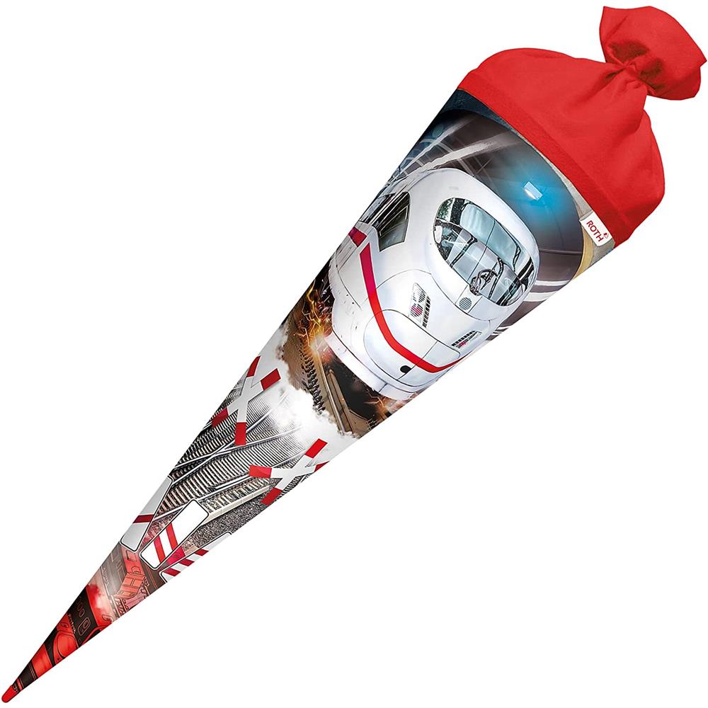 Roth Schultüte Schnellzug, 70cm, rund, Rot(h)-Spitze, Filzverschluss