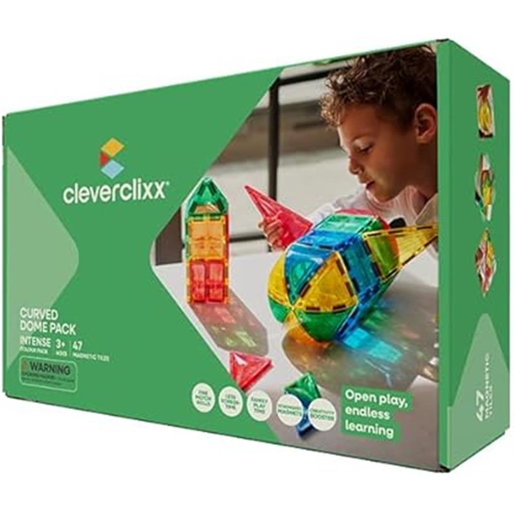 Cleverclixx Kuppel-Bausatz Knallfarben 47 Teile, gebogene Magnetbausteine, abwechslungsreiche Form