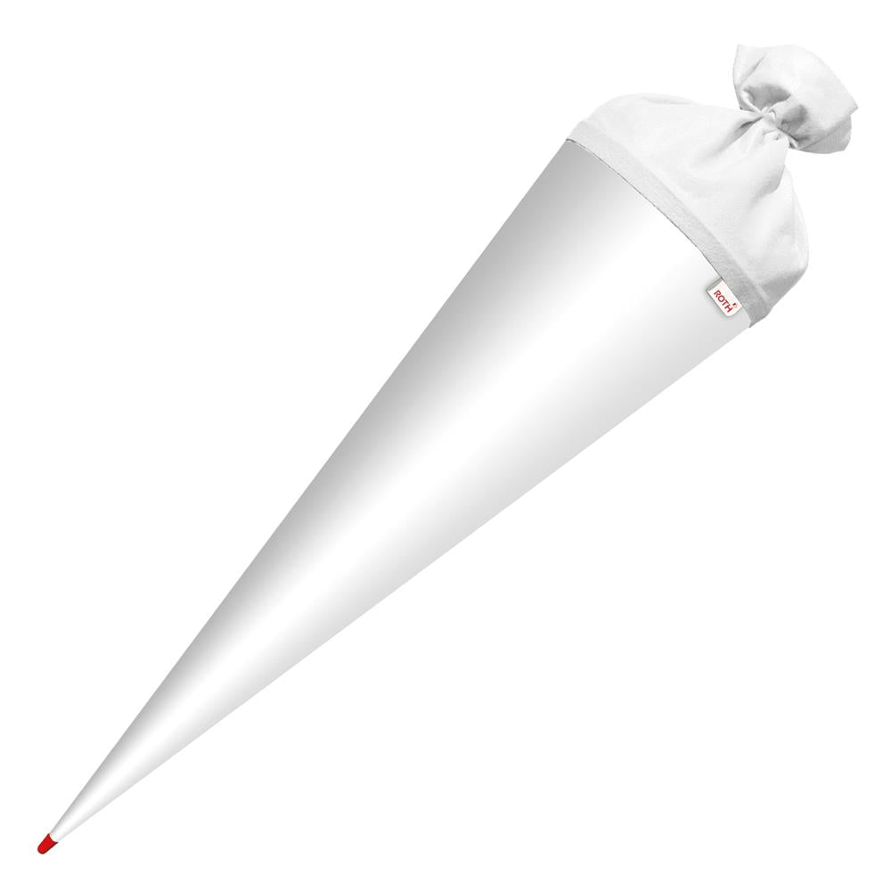 Roth Schultüte-Rohling/Basteltüte, weiß, 70cm, rund, Rot(h)-Spitze, mit Filzverschluss