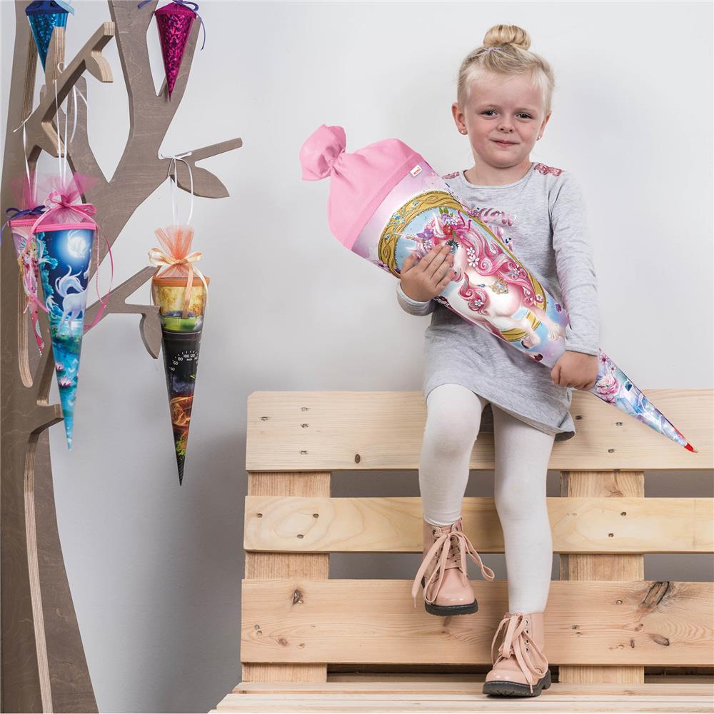 Roth Schultüte Einhorn Beauty, 70cm, rund, Rot(h)-Spitze, Filzverschluss, Glitter