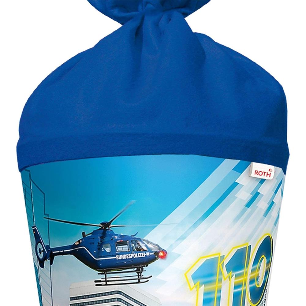 Roth Schultüte Polizei, 70cm, rund, Rot(h)-Spitze, Filzverschluss, mit Licht & Sound