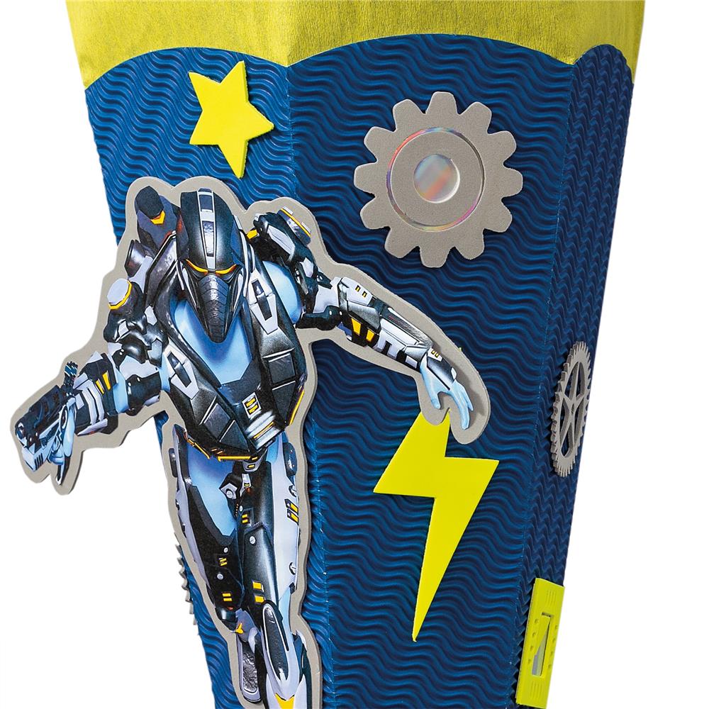 Roth Schultüte-Bastelset, Roboter, 68cm, eckig, Rot(h)-Spitze, Kreppverschluss