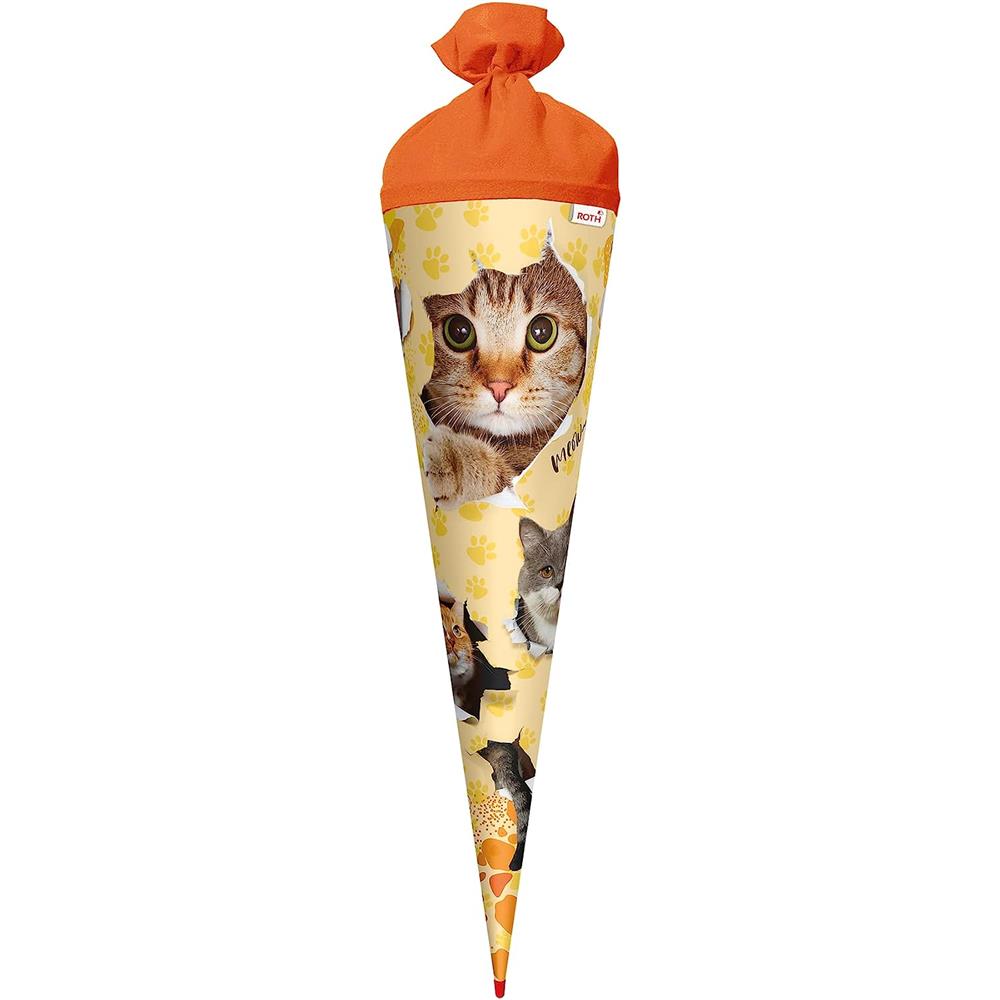 Roth Schultüte Katzenparty, 70cm, rund, Rot(h)-Spitze, Filzverschluss
