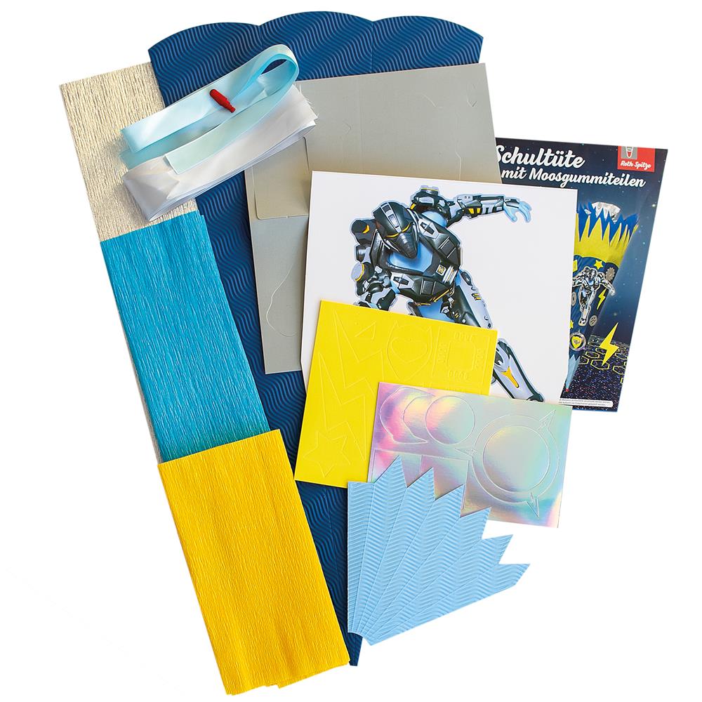 Roth Schultüte-Bastelset, Roboter, 68cm, eckig, Rot(h)-Spitze, Kreppverschluss