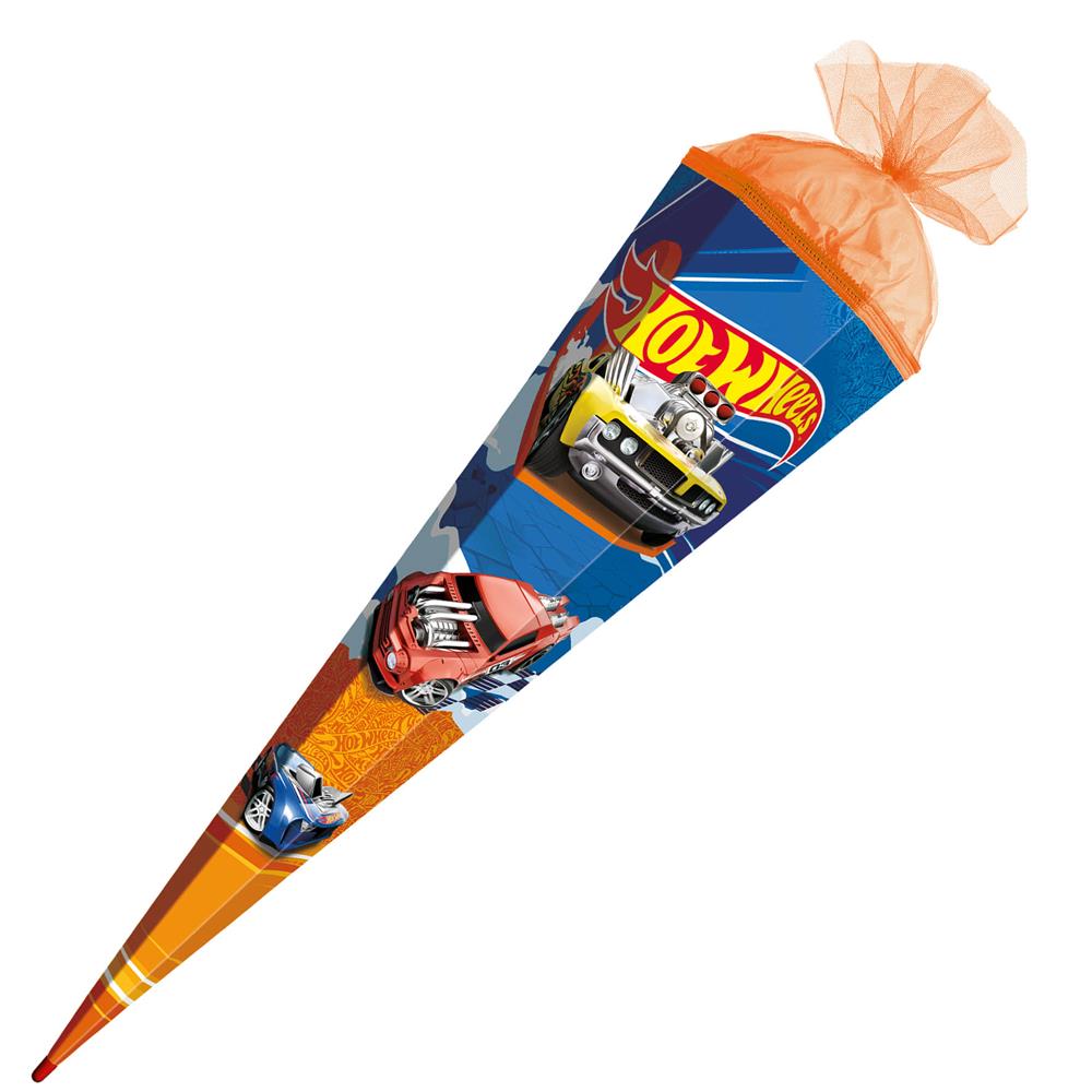 Roth Schultüte Hot Wheels, 85cm, eckig, Rot(h)-Spitze, Tüllverschluss