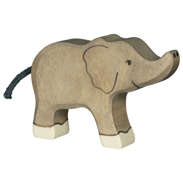 Holztiger Holzfigur - Elefant, klein, Rüssel hoch, Holzspielzeug, ab 3 Jahren