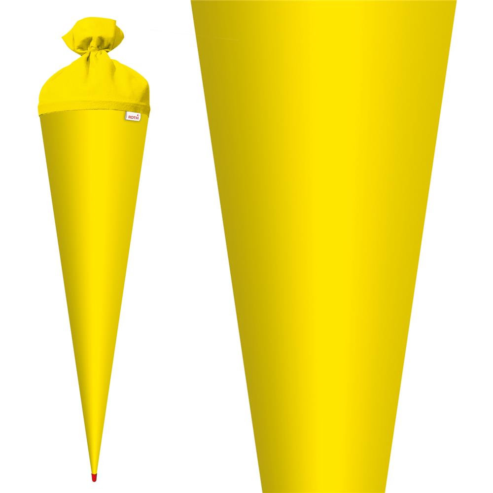 Roth Schultüte-Rohling/Basteltüte, gelb, 70cm, rund, Rot(h)-Spitze, mit Filzverschluss
