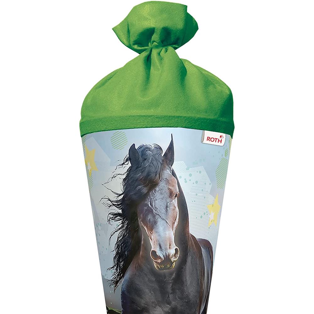 Roth Schultüte Power Pferd, 70cm, rund, Rot(h)-Spitze, Filzverschluss