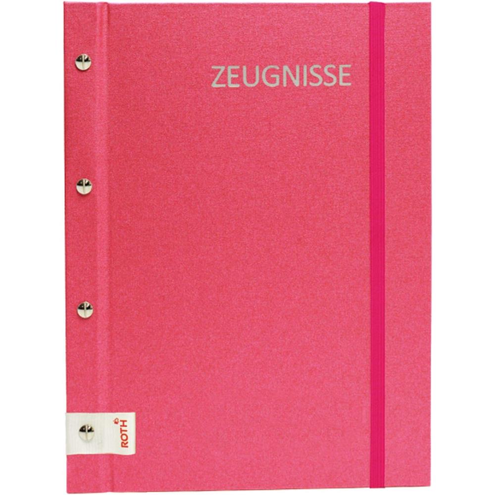 Roth Zeugnismappe Metallium Pink, mit 12 A4 Klarsichthüllen, im Buchleineinband