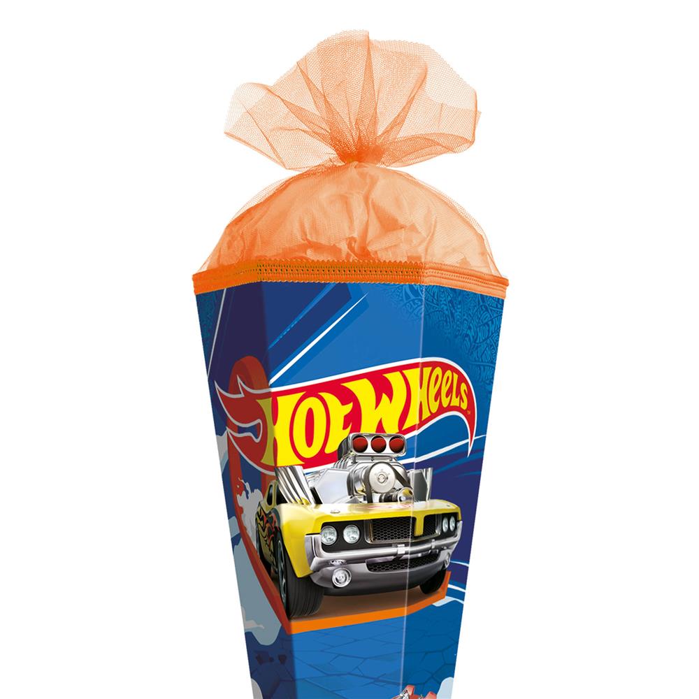 Roth Schultüte Hot Wheels, 85cm, eckig, Rot(h)-Spitze, Tüllverschluss