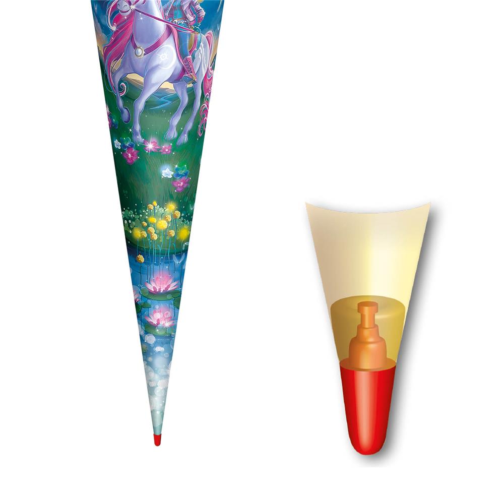 Roth Schultüte Magische Einhornreiterin, 70cm, rund, Rot(h)-Spitze, Filzverschluss