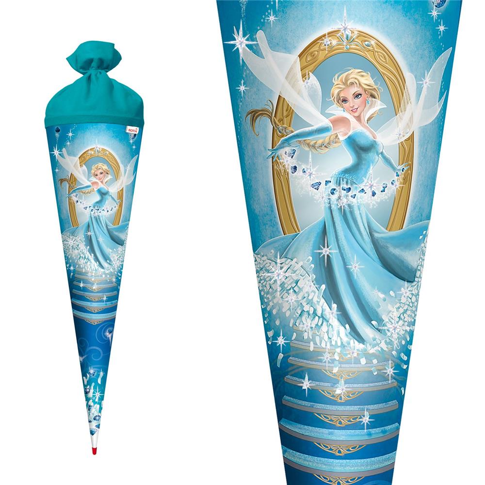 Roth Schultüte Kristallprinzessin, 70cm, rund, Rot(h)-Spitze, Filzverschluss, Glitter