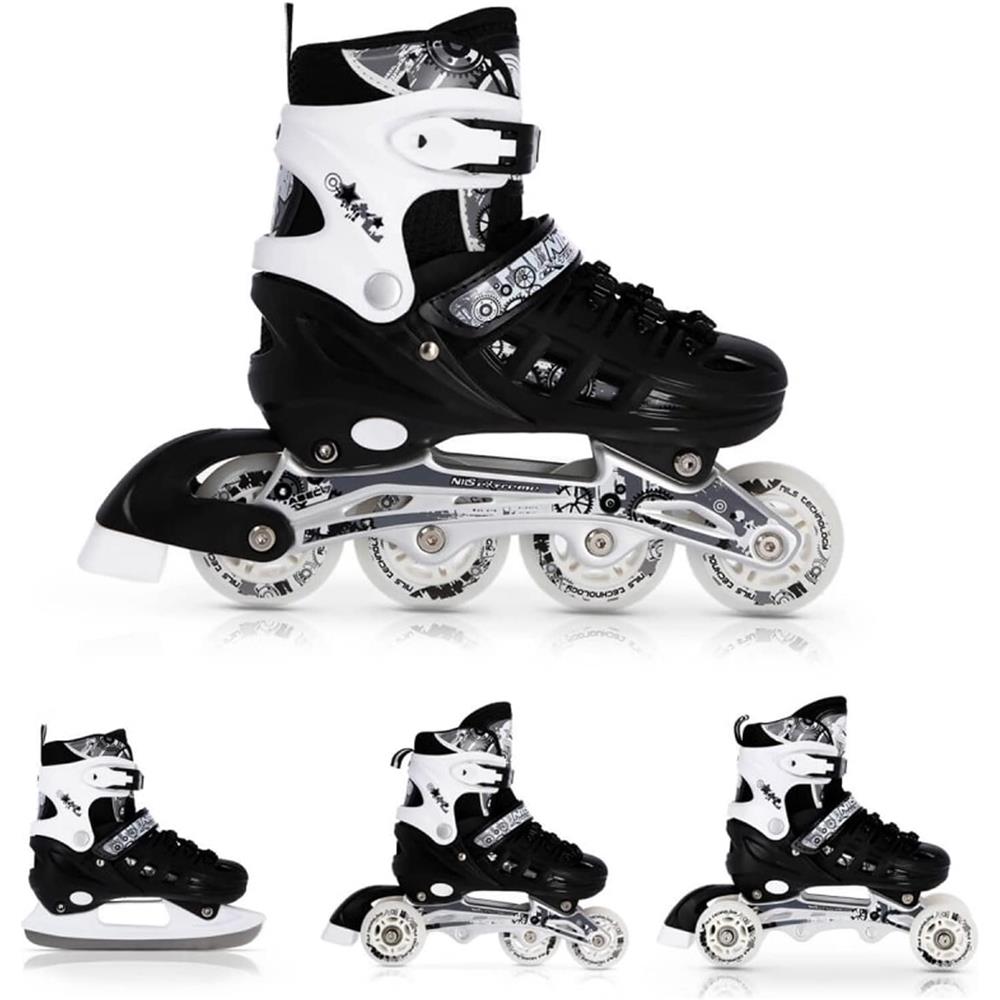 NILS EXTREME NH10905 4in1 Inliner Schlittschuhe Rollschuhe Gr. 35-38, Schwarz, verstellbar