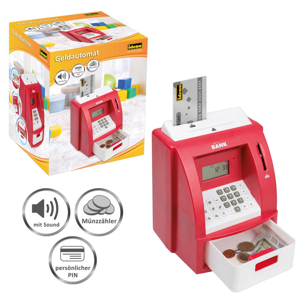 Idena digitale Spardose Geldautomat mit Sound in Rot Münzzähler