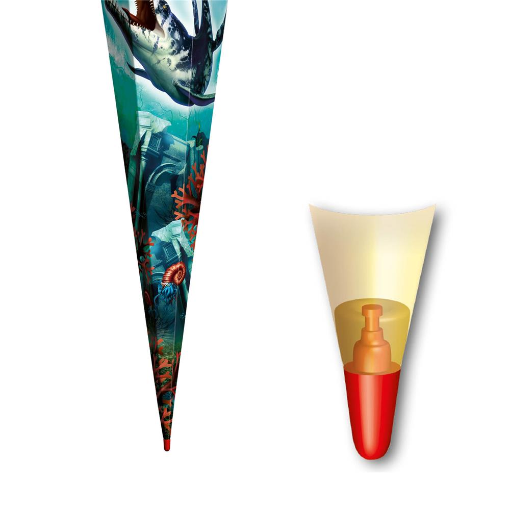 Roth Schultüte Dino Mosasaurus, 85cm, eckig, Rot(h)-Spitze, Tüllverschluss, Spezialborte