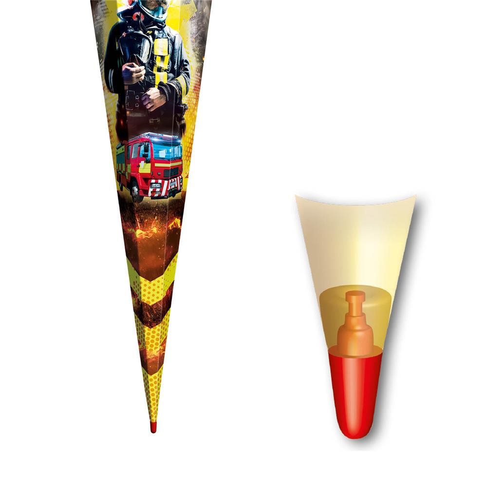 Roth Schultüte Feuerwehrmann, 85cm, eckig, Rot(h)-Spitze, Tüllverschluss